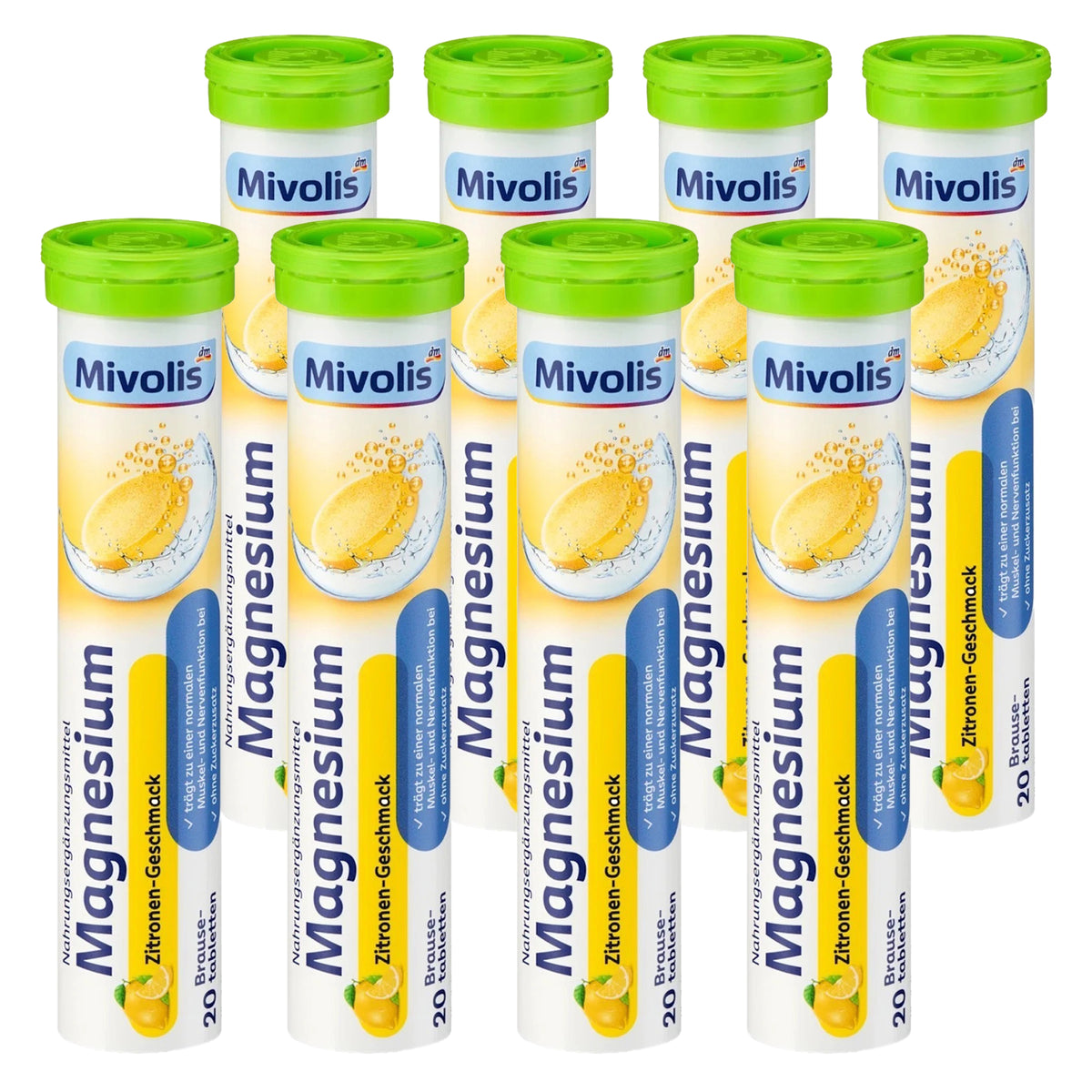 Mivolis Magnesium Effervescent Tablets – Lemon Flavor, 20 Tablets – Germany
