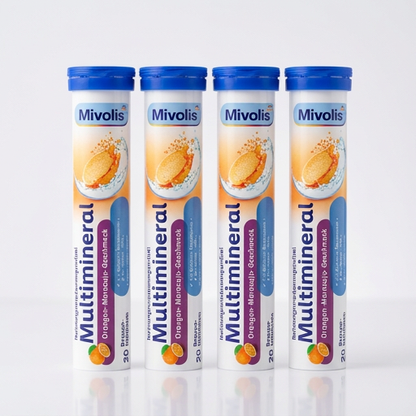 Mivolis Multimineral Effervescent Tablets – Calcium, Magnesium + 6 Trace Elements, Orange &amp; Passion Fruit, 20 Tablets – Germany