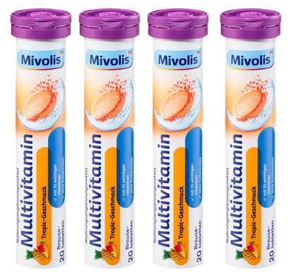 Mivolis Multivitamin Effervescent Tablets – Tropical Fruit Flavor, 10 Vitamins, 20 Tablets – Germany
