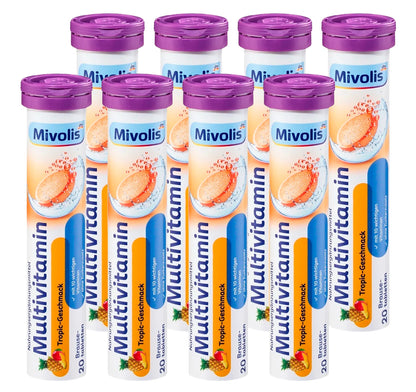Mivolis Multivitamin Effervescent Tablets – Tropical Fruit Flavor, 10 Vitamins, 20 Tablets – Germany
