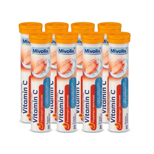 Mivolis Vitamin C Effervescent Tablets – Red Orange Flavor, 240 mg, 20 Tablets – Germany