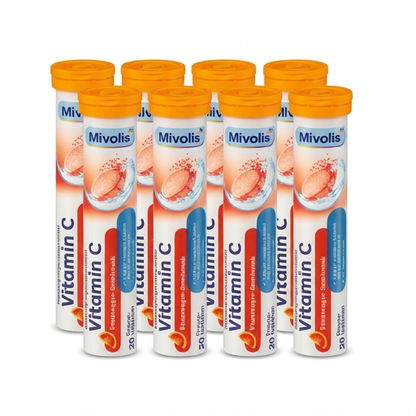 Mivolis Vitamin C Effervescent Tablets – Red Orange Flavor, 240 mg, 20 Tablets – Germany