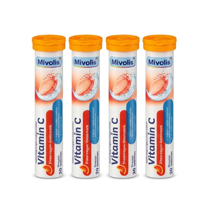 Mivolis Vitamin C Effervescent Tablets – Red Orange Flavor, 240 mg, 20 Tablets – Germany