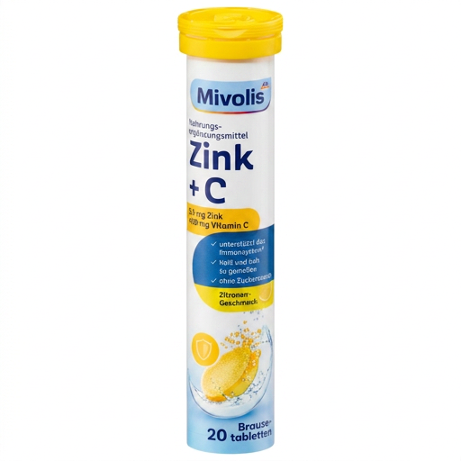 Mivolis Zinc + Vitamin C Effervescent Tablets – Lemon Flavor, 20 Tablets – Germany