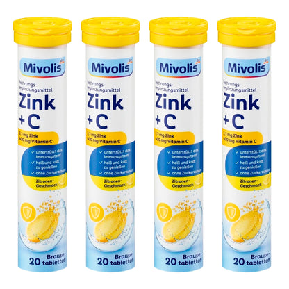 Mivolis Zinc + Vitamin C Effervescent Tablets – Lemon Flavor, 20 Tablets – Germany