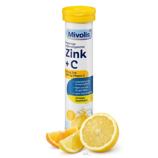 Mivolis Zinc + Vitamin C Effervescent Tablets – Lemon Flavor, 20 Tablets – Germany