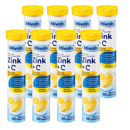 Mivolis Zinc + Vitamin C Effervescent Tablets – Lemon Flavor, 20 Tablets – Germany