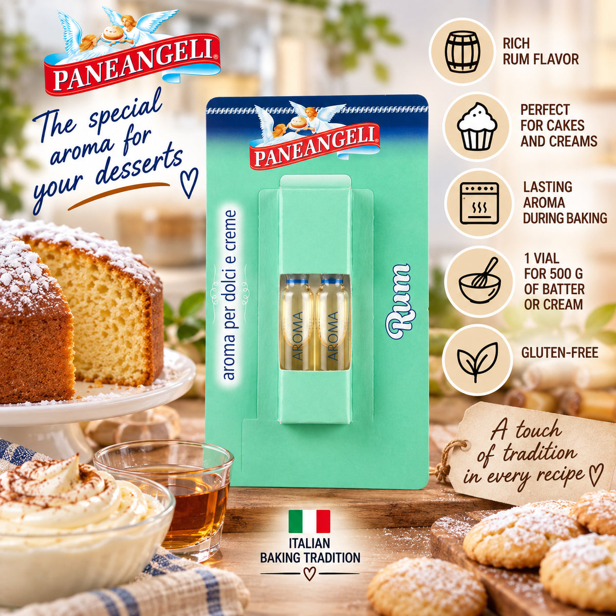 Paneangeli Rum Flavoring for Cakes &amp; Creams – 2 Vials, 0.14 fl oz