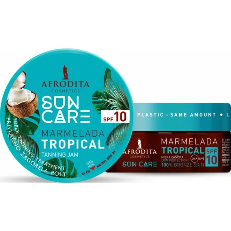 Afrodita Sun Care Marmelada Tropical Tanning Jam SPF 10, Coconut, 6.76 fl oz (200 ml)